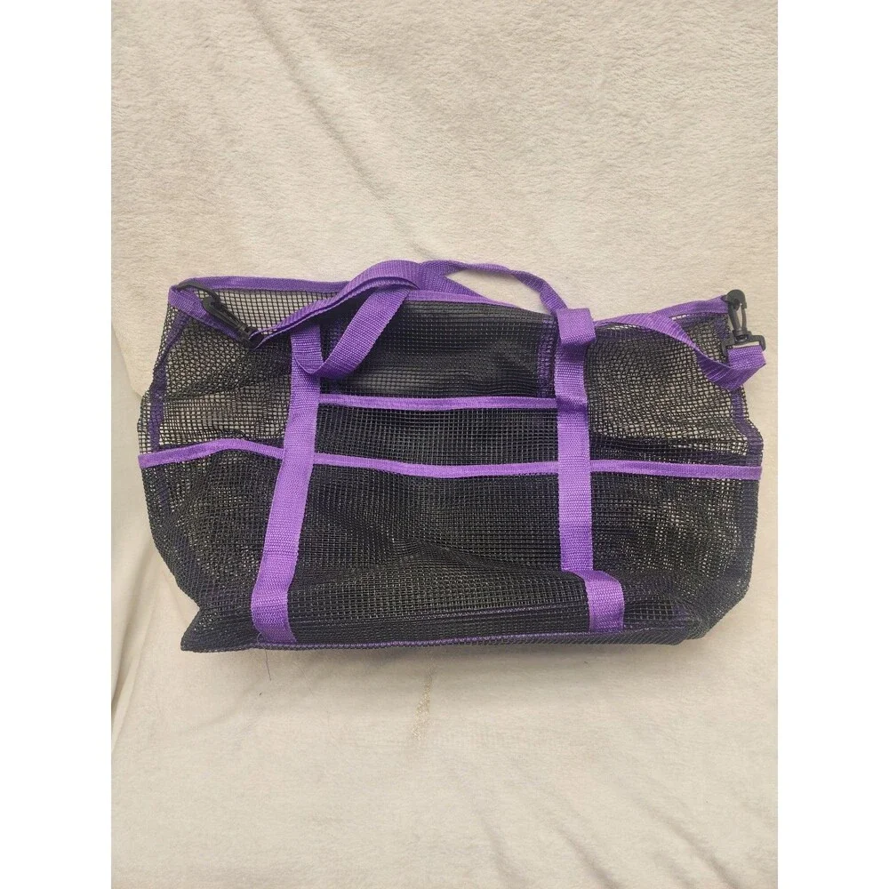 Simply Things Mesh Beach Bag Purple Black Large Tote Sandproof Toys Pool Swim